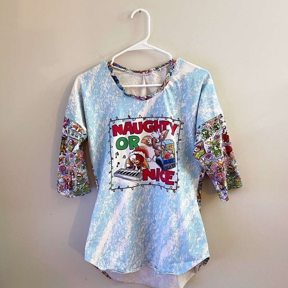 Gremlins Naughty or Nice Holiday Graphic T-Shirt Christmas Casual Stretch